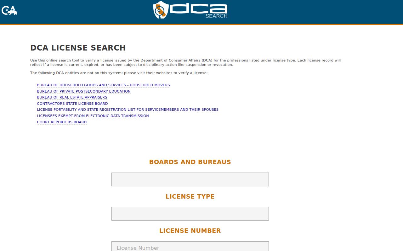 Ceres people search California DCA License Search