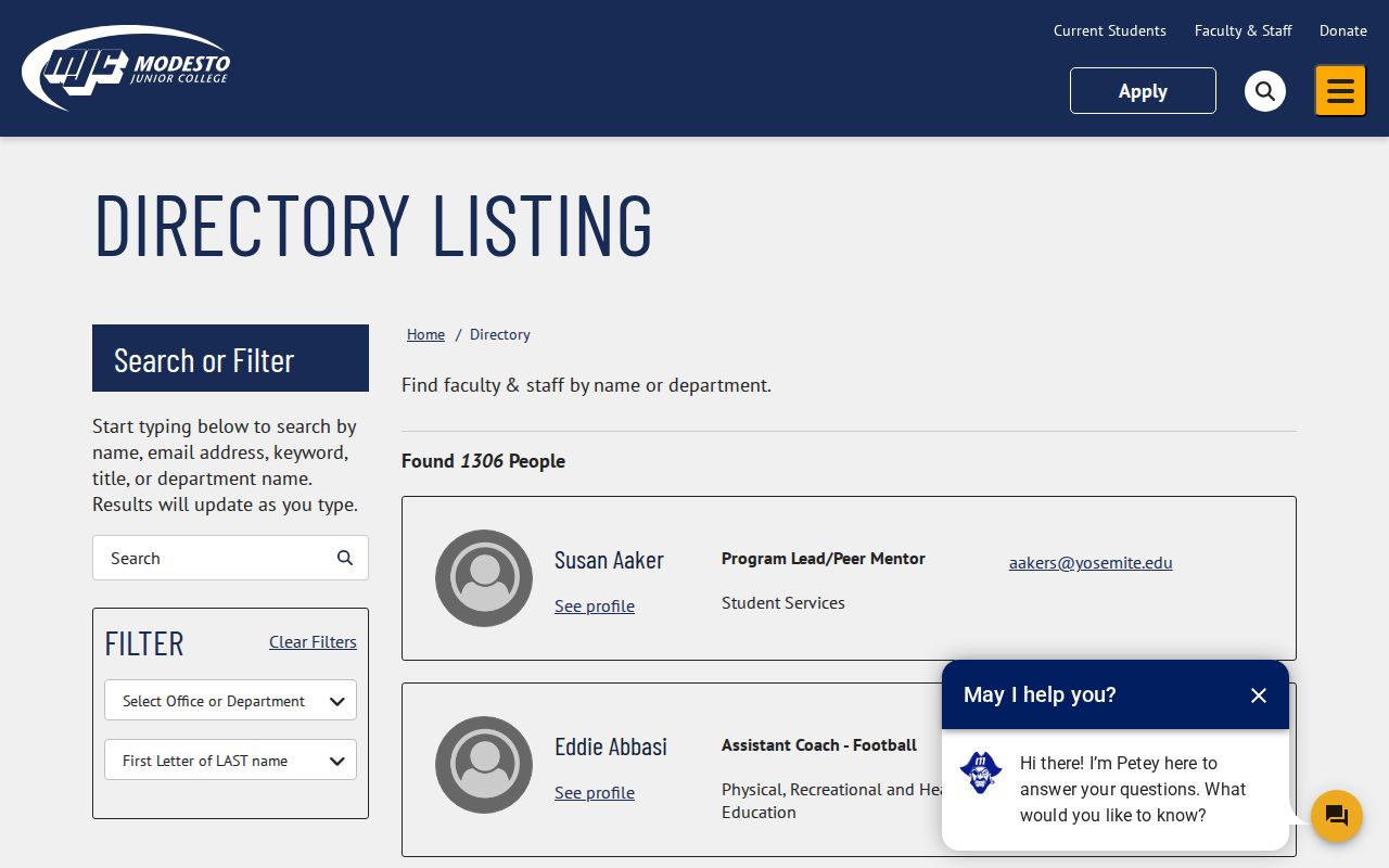 Ceres people directories Modesto Junior College directory