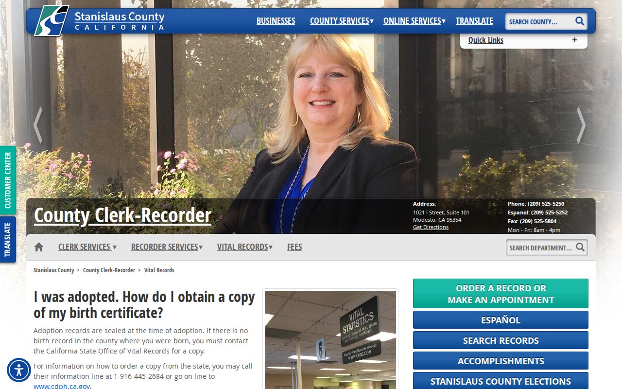Ceres public records Stanislaus vital records page